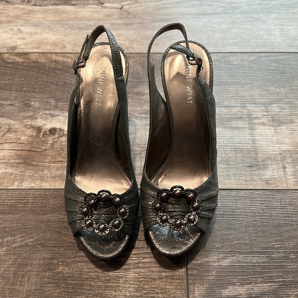 Nine West grey sling back heels